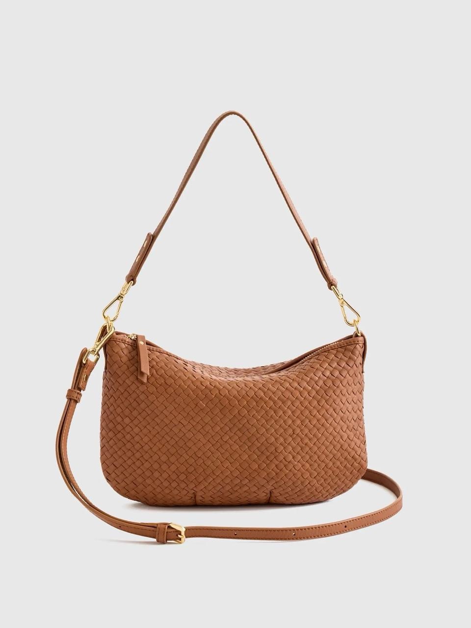 Quince Sloane Handwoven Mini Shoulder Bag In Cognac Brown - Brand New